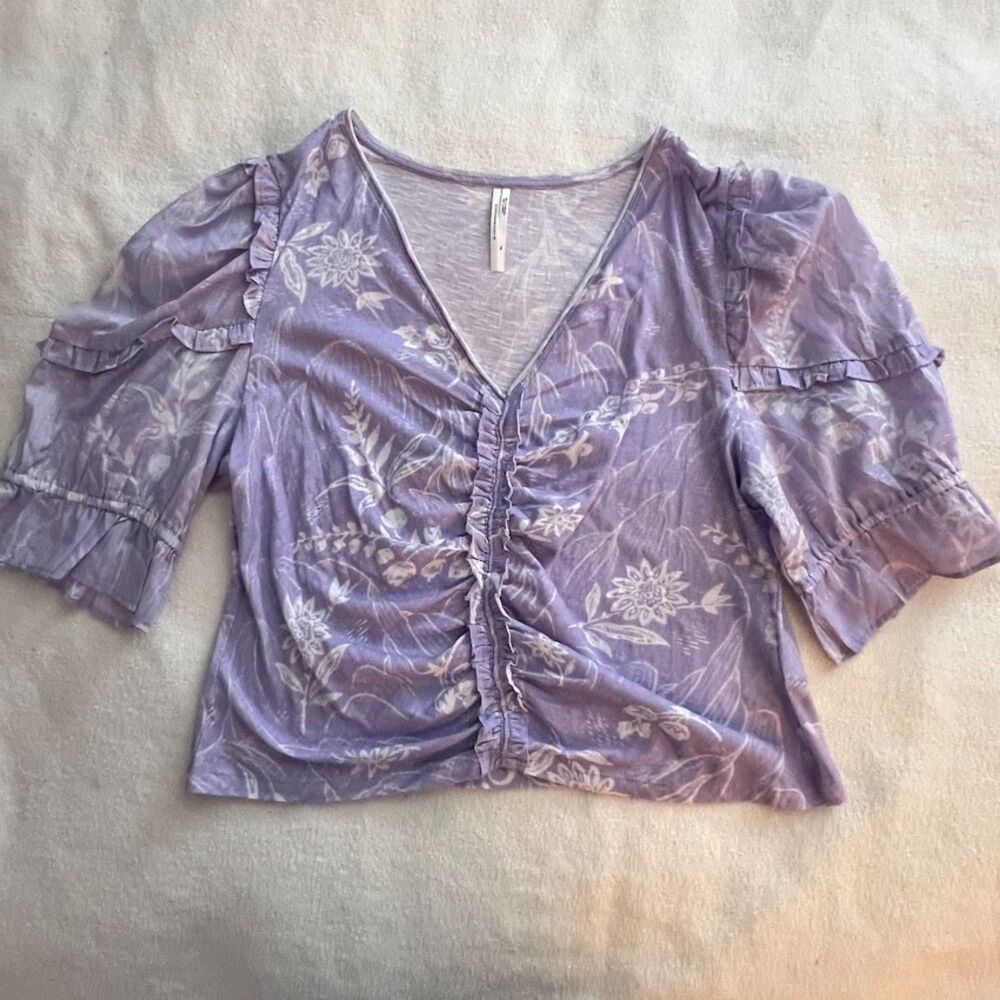 Anthropologie Women's Ruffled Puff-Sleeve Shirt Cottage Prairie Vibes, Size XL